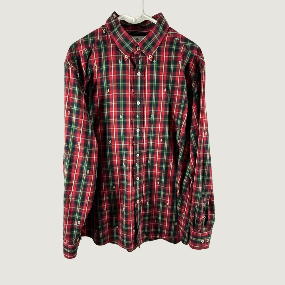 Southern Tide XL Classic Fit Plaid Bigfoot Button Down Shirt Red Green Cotton